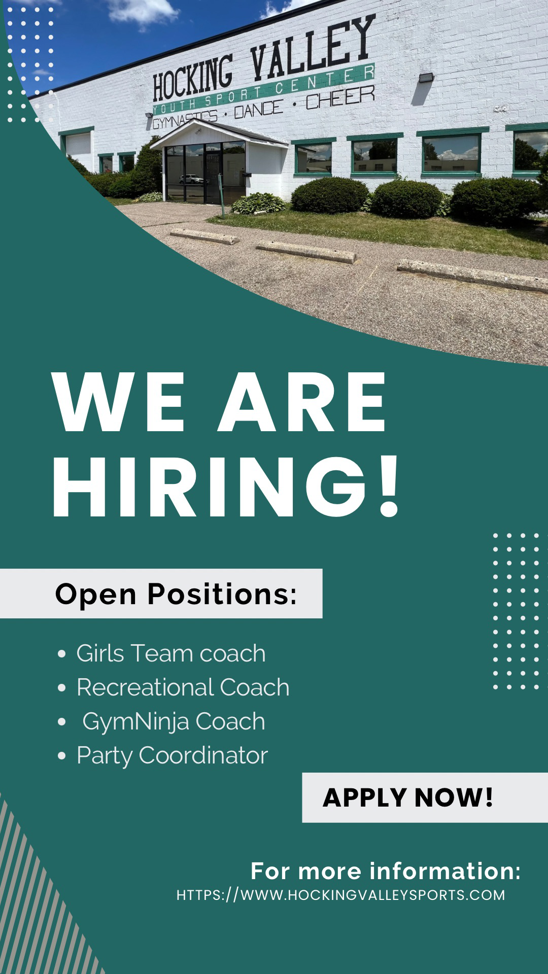 EMPLOYMENT Opportunity Hocking Valley YOUTH SPORT CENTER